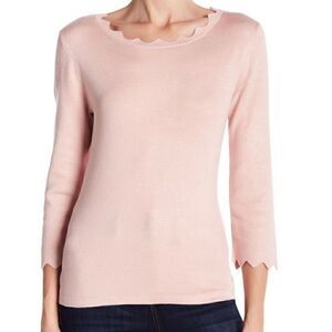 Philosophy Scallop Edge Sweater 3/4 Sleeve Blush Pink M